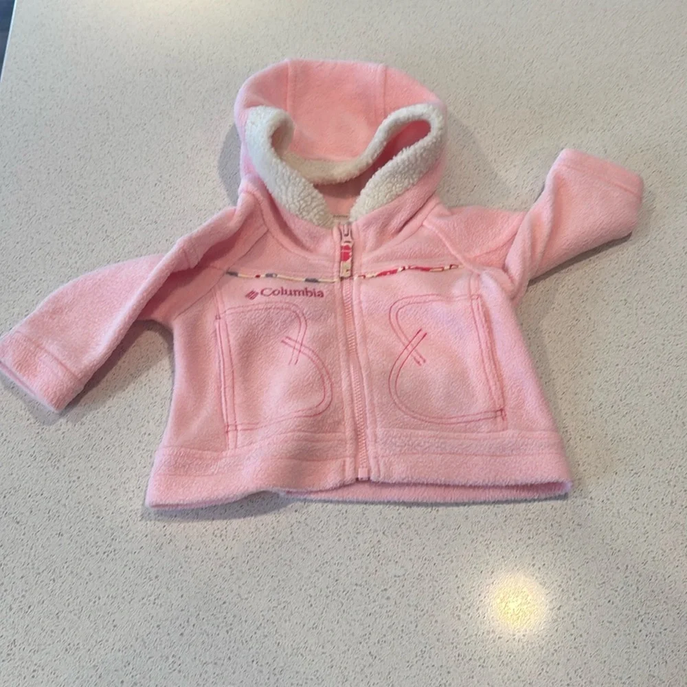 Columbia Pink Zip Jacket Baby 6 months with hood hat